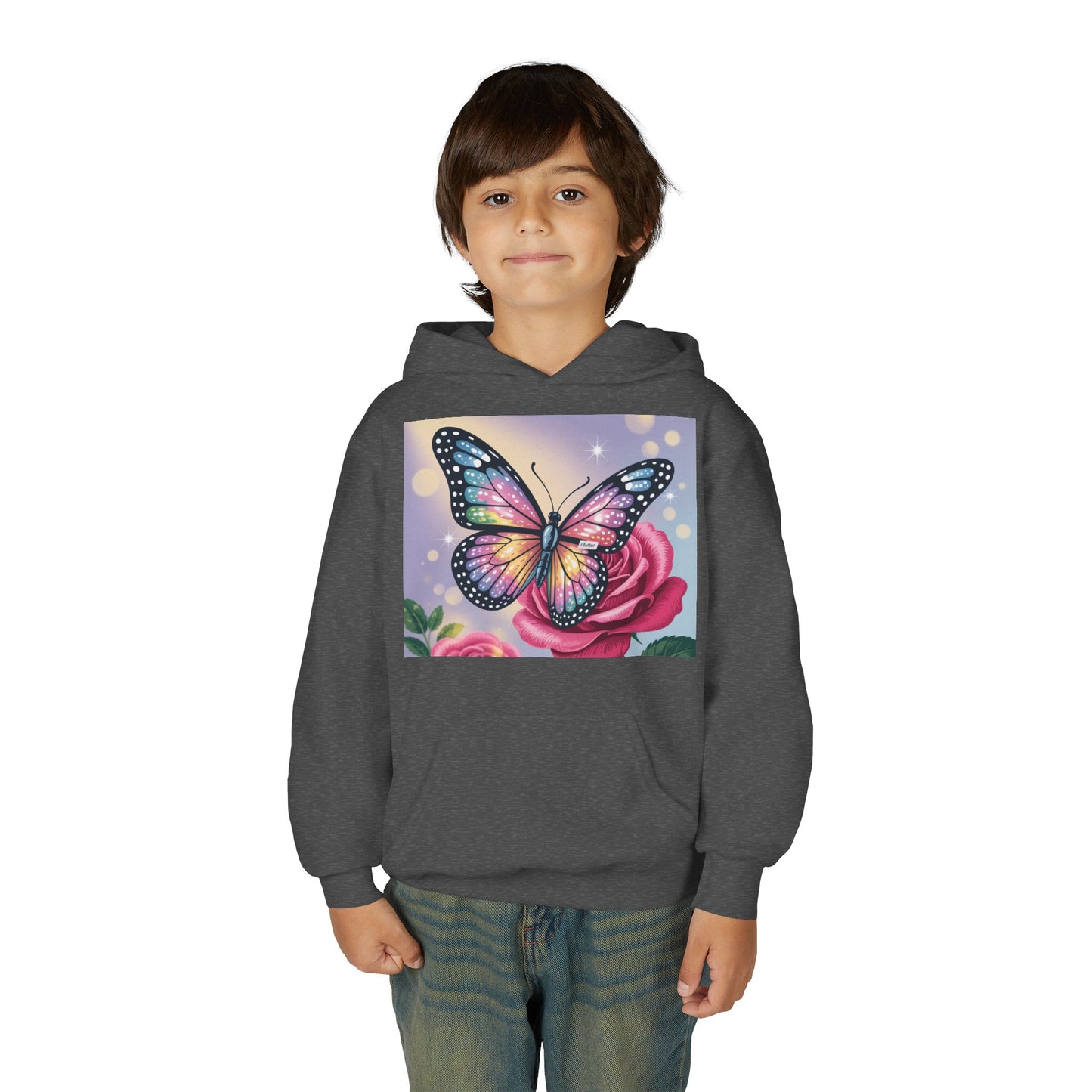 Colorful Butterfly Youth Hoodie, Butterfly Sweatshirt, Spring Fashion, Kids Pullover, Nature Lover Gift, Birthday Present