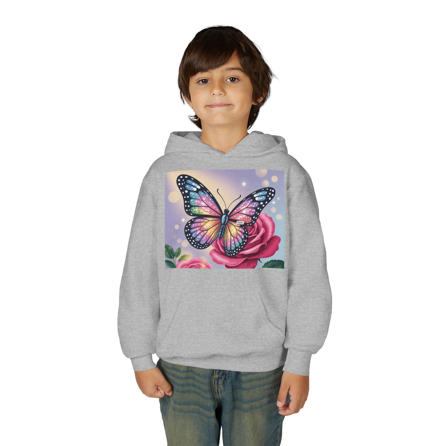 Colorful Butterfly Youth Hoodie, Butterfly Sweatshirt, Spring Fashion, Kids Pullover, Nature Lover Gift, Birthday Present